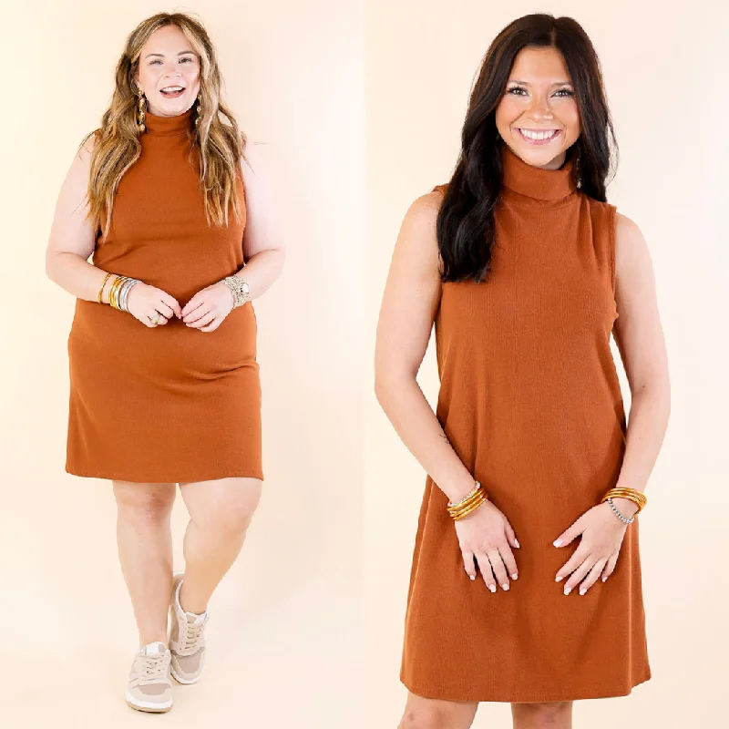 Mini dress with layered ruffles-One Love Tank Sweater Dress with Turtle Neck in Rust Orange