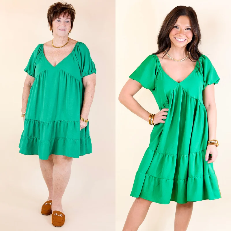 Mini dress for beach vacation-Graceful Journey Short Balloon Sleeve Dress in Green