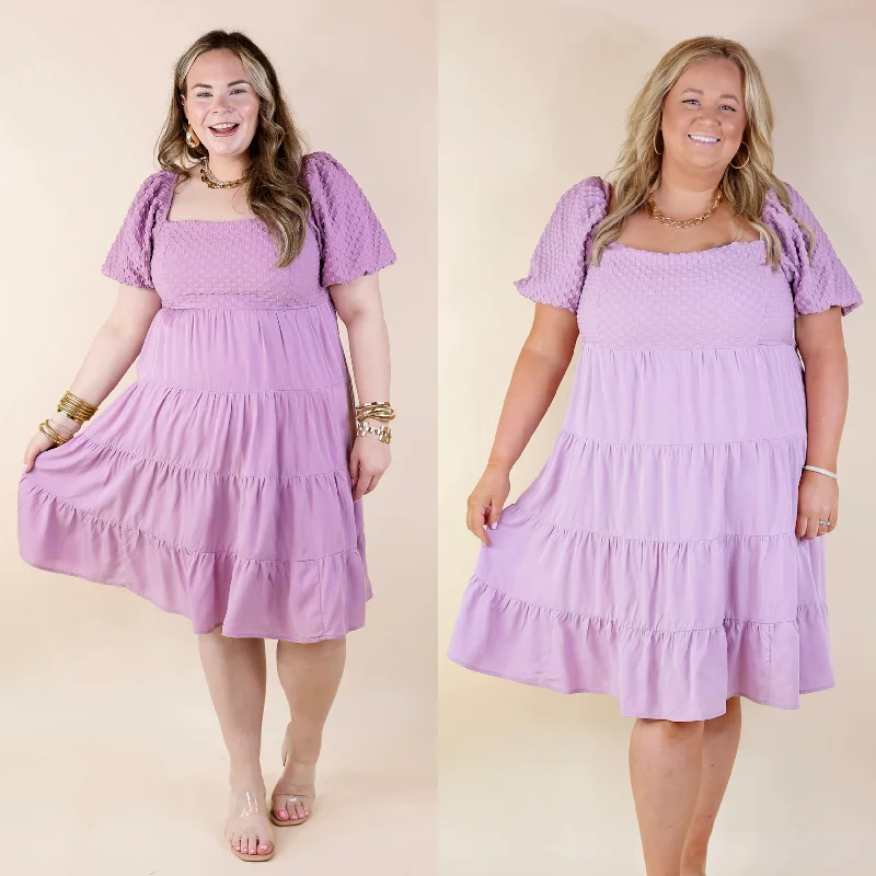 Mini dress for cocktail parties-Coastal Cruising Babydoll Dress with Short Balloon Sleeves in Lavender Purple