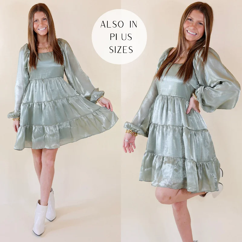 Mini dress with retro vibe-Look At Me Long Sleeve Dress in Sage Green