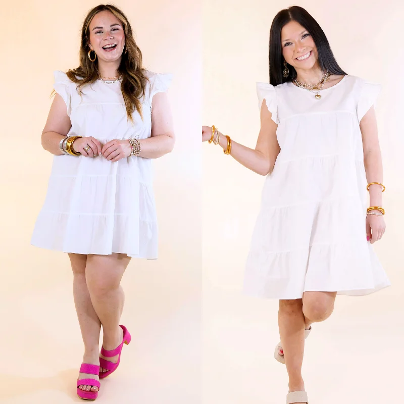 Mini dress with zen vibes-Choose Confidence Ruffle Cap Sleeve Tiered Dress in White