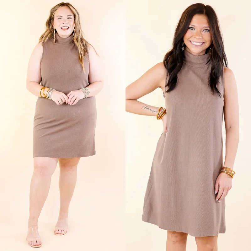 Mini dress with lace details-One Love Tank Sweater Dress with Turtle Neck in Taupe