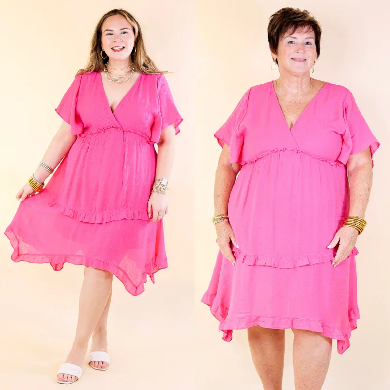 Mini dress with bell sleeves-Movie Moment Ruffle Detailed V Neck Dress in Pink