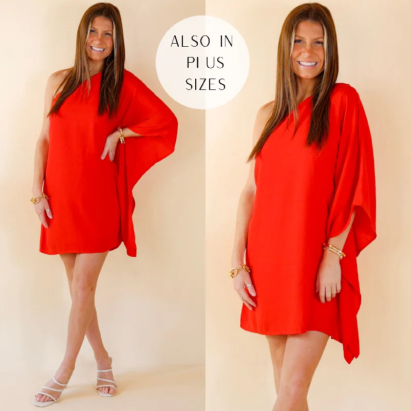 Mini dress with mesh insert-Last Chance Size Small | Champagne Getaway One Shoulder Dress in Red