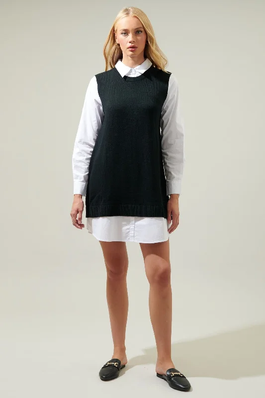 Mini dress with sweetheart neckline-Mariela Sweater Vest & Poplin Dress - FINAL SALE