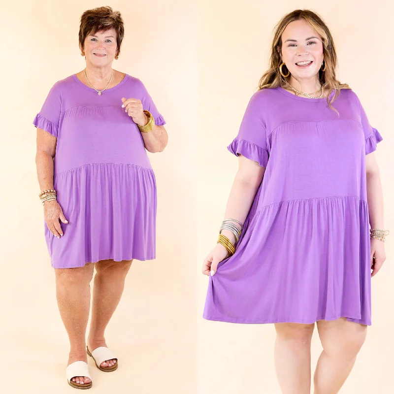 Mini dress for summer-Gorgeous Girly Ruffle Sleeve Tiered Dress in Purple