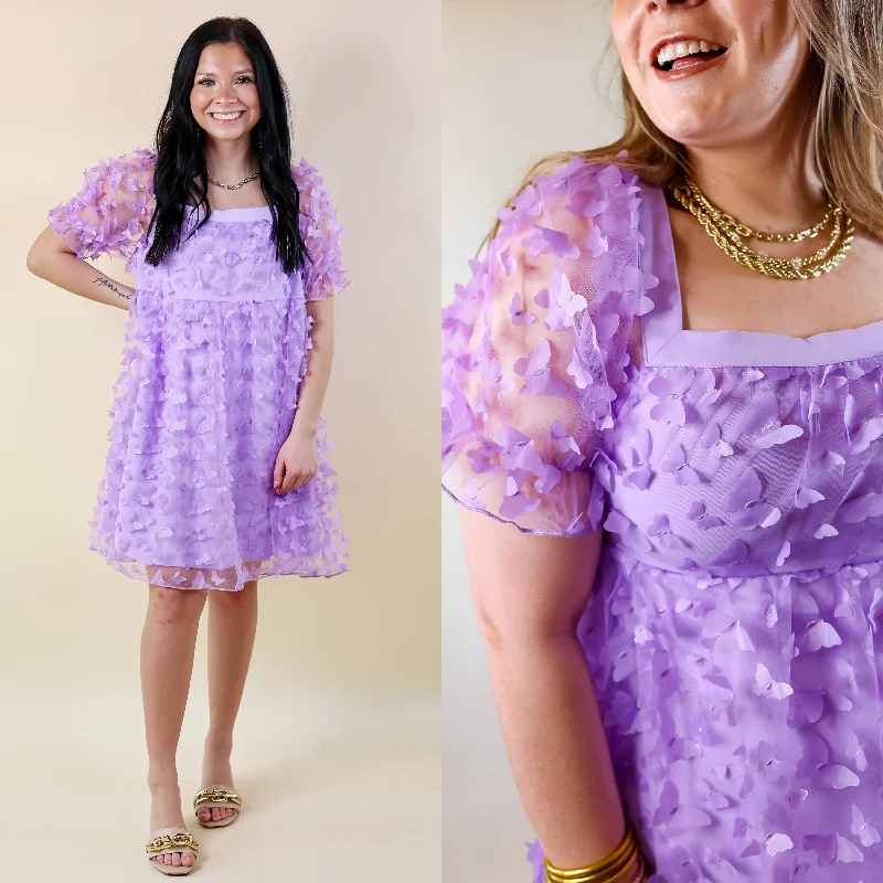 Mini dress with glam touch-Last Chance Size Small | Sweetest Rush Butterfly Print Babydoll Dress in Lavender Purple