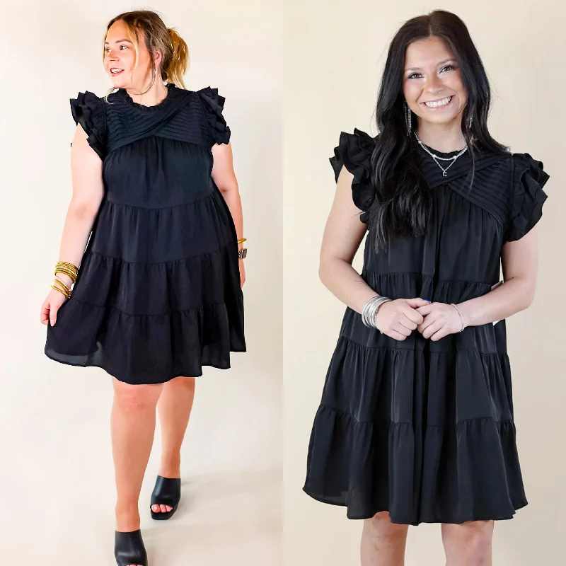 Mini dress with minimalist design-Chic On Scene Ruffle Tiered Dress with Pleated Detailing in Black