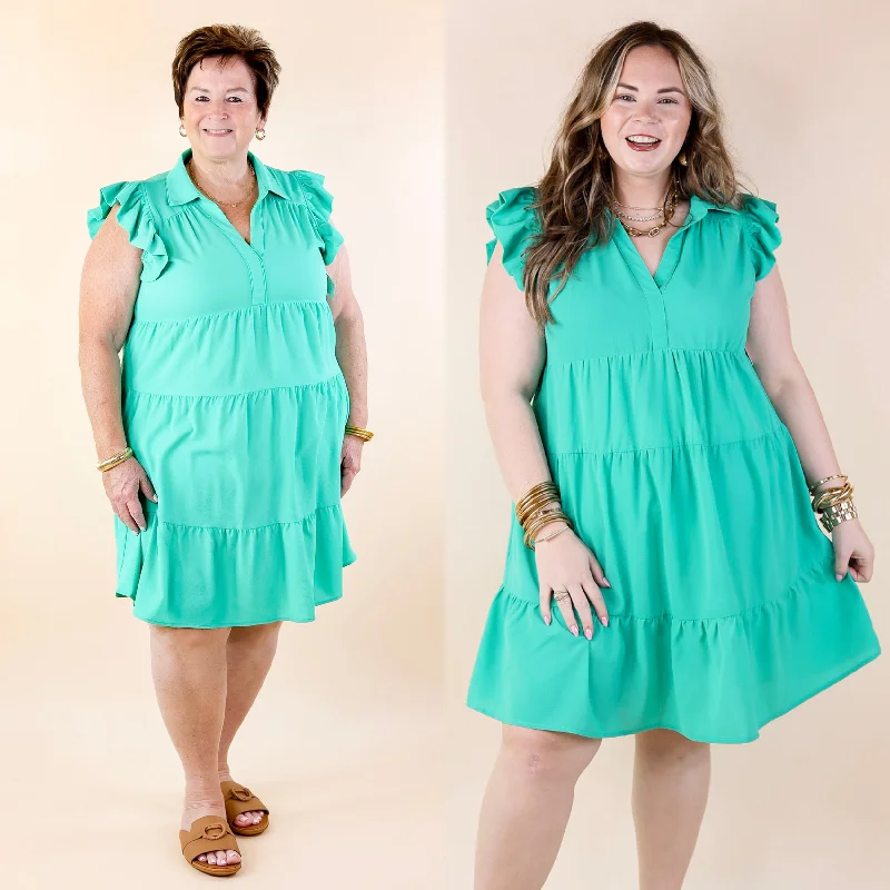 Mini dress with animal print-All Of A Sudden Ruffle Cap Sleeve Short Dress in Mint Green