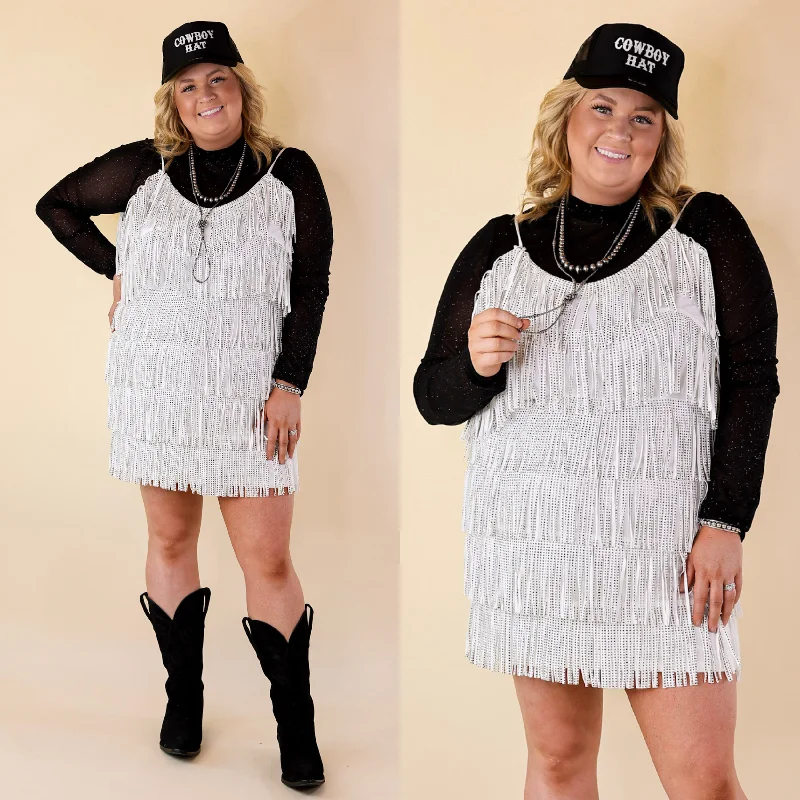 Mini dress with iridescent finish-Cowboy Killer Crystal Fringe Dress in White