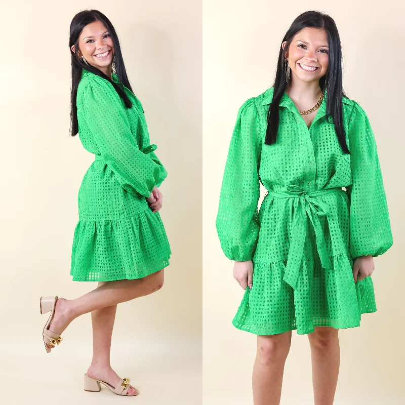 Mini dress with floral print-Fresh Air Sheer Gingham Print Button Up Dress in Green