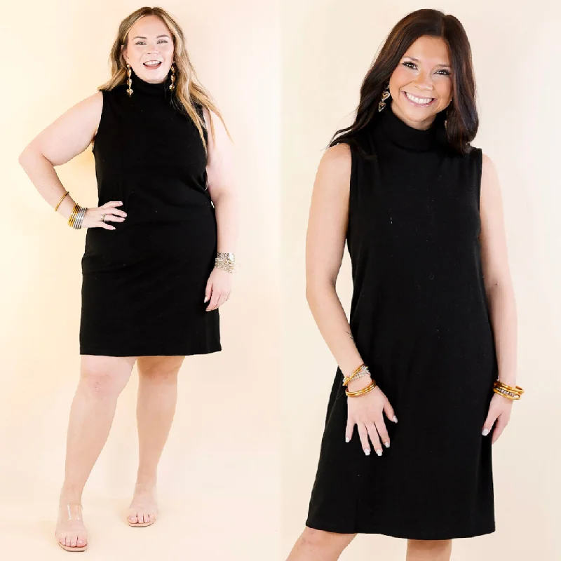 Mini dress with lace-up front-One Love Tank Sweater Dress with Turtle Neck in Black