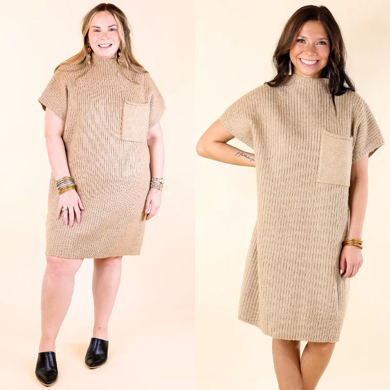 Mini dress with eyelet fabric-City Sights Cap Sleeve Sweater Dress in Oatmeal Beige