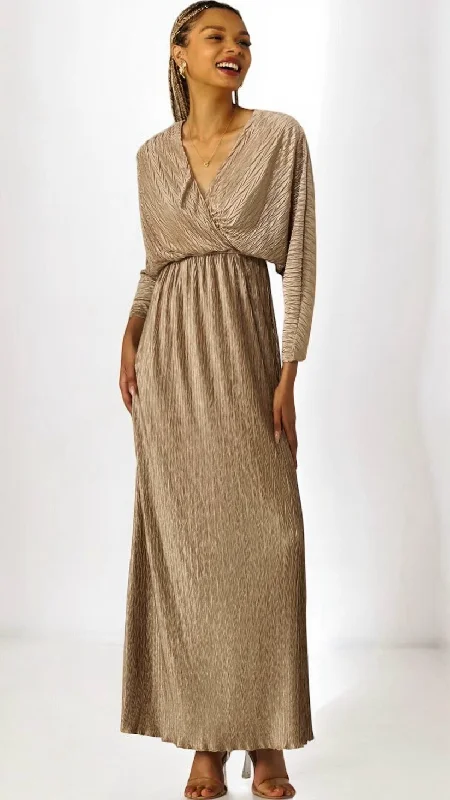 Maxi dress with flared skirt-A2001 Patsy Bronze Crinkle Maxi Dress