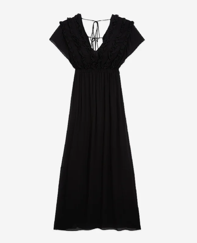 Maxi dress with glitter accents-Long Dress With Short Sleeves | Women | Black