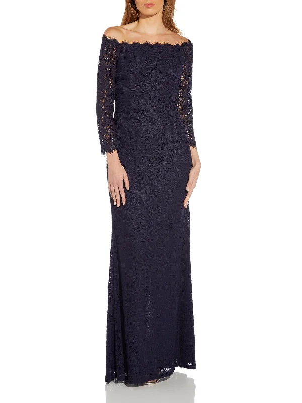 Maxi dress with ruched sides-Womens Lace Maxi Evening Dress