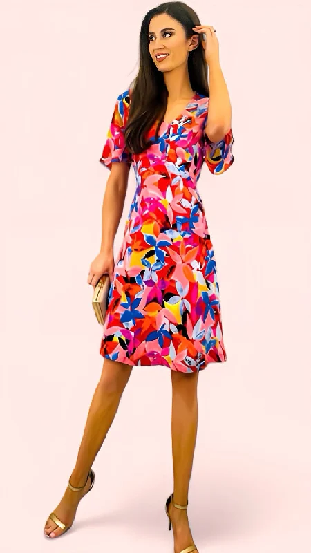 Cocktail dress with strapless design-4-A1644 Nina Red Print Dress