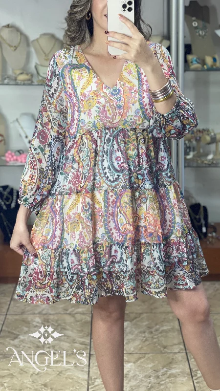 Mini dress with button front-Paisley Metallic Mini Dress