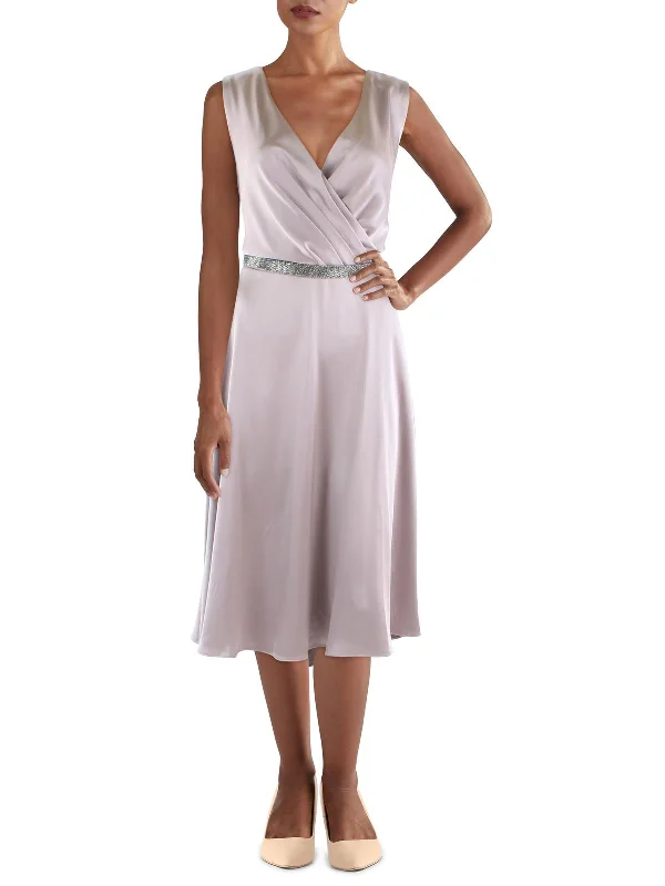 Cocktail dress with chiffon-Womens Satin Sleeveless Cocktail and Party Dress