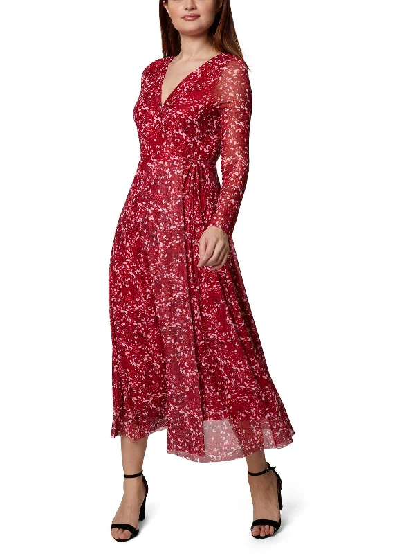 Maxi dress with high neckline-Womens Printed Maxi Wrap Dress