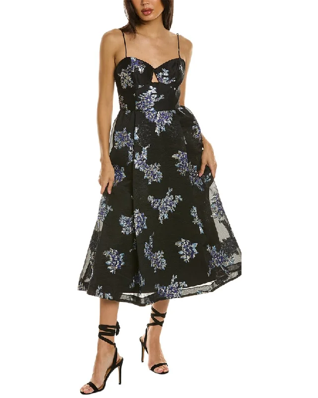 Midi dress with smocked bodice-ML Monique Lhuillier Jacquard Midi Dress