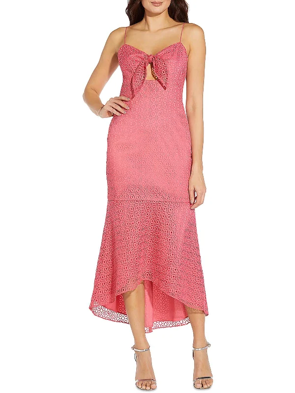 Maxi dress with drawstring waist-Womens Eyelet Maxi Sheath Dress