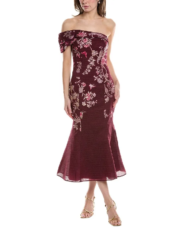 Midi dress with artistic prints-Marchesa Notte One-Shoulder Fil Coupe Midi Dress