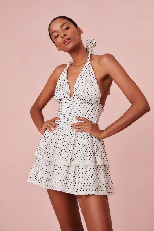 Mini dress with tie waist-Deanna Halter Polka Dot Dress