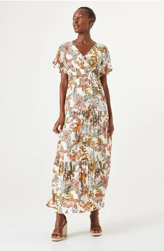 Maxi dress with minimalist design-G Q40087 Floral Print Ruffle Tiered Maxi Dress