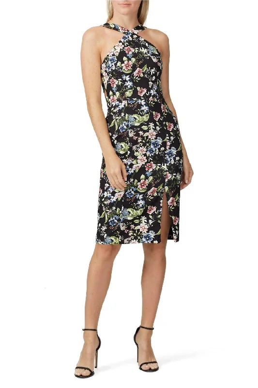 Cocktail dress with modern design-Printed Halter Cocktail Dress