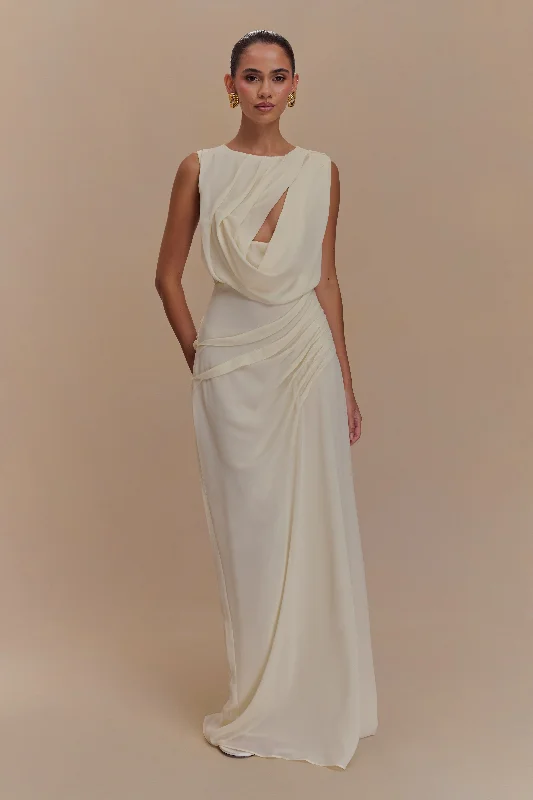 Maxi dress with youthful look-Oria Chiffon Maxi Dress - Ivory