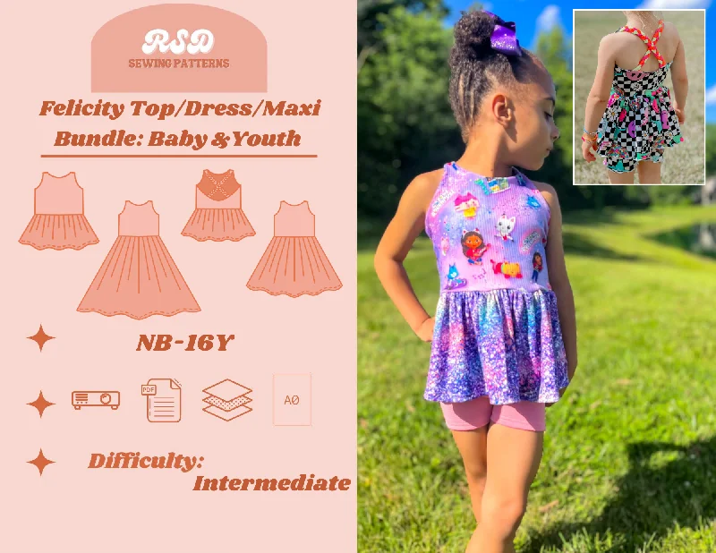 Maxi dress with drawstring waist-Baby & Youth Felicity Top/Dress/Maxi Bundle PDF