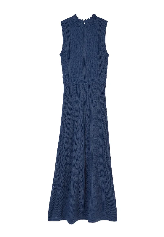 Maxi dress with patchwork design-Long Royal Blue Openwork Knit Dress | Women | Middle Navy