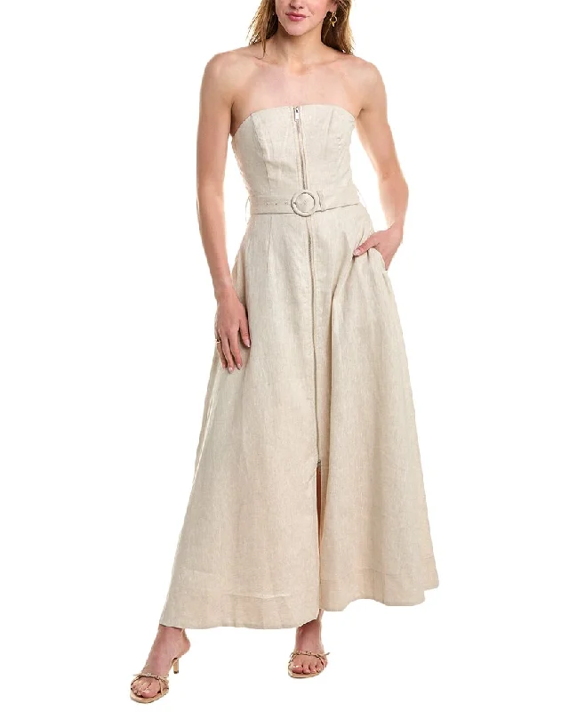 Midi dress for cocktail parties-Nicholas Amalthea Strapless Zip Front Belted Linen Midi Dress