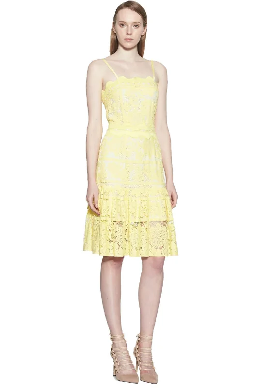 Mini dress with metallic threads-Andrea Sleeveless Mini Dress Yellow