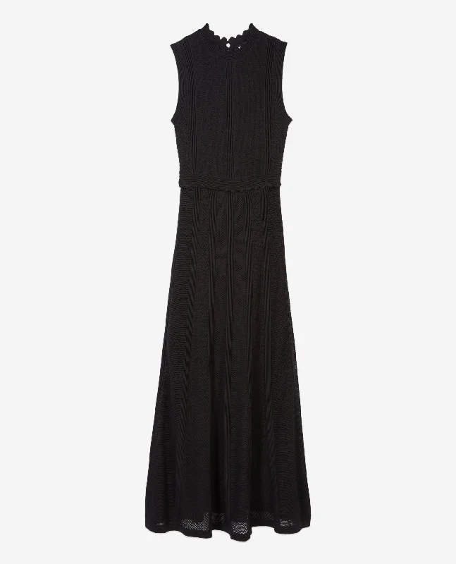 Maxi dress with metallic threads-Long Openwork Knit Dress | Women | Black