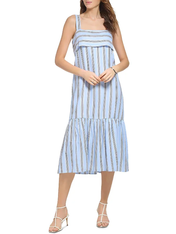 Midi dress with unique patterns-Womens Metallic Striped Midi Dress