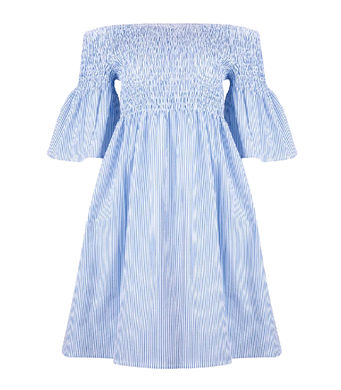 Mini dress with voluminous sleeves-Arianna Smocked Bell Sleeve Mini Dress Striped