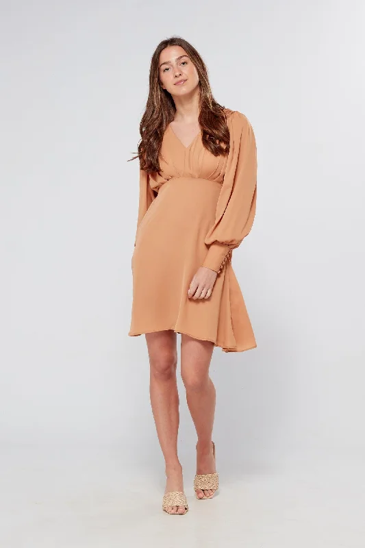 Mini dress with open back-Pia Beige Georgette Mini Dress