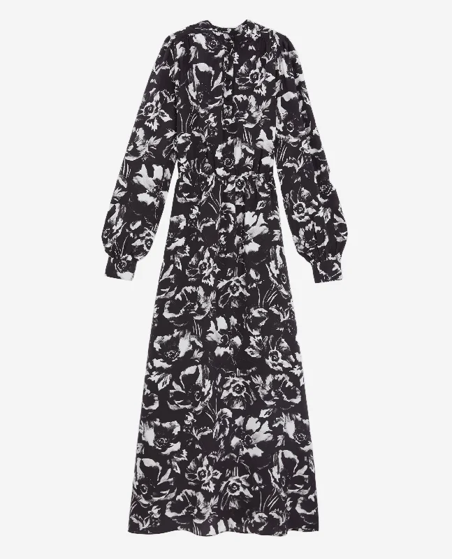 Maxi dress with puff sleeves-Long Printed Dress | Women | Black x White