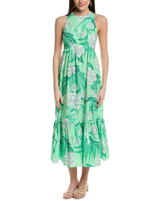 Midi dress with smocked bodice-FARM Rio Dewdrop Floral Midi Dress