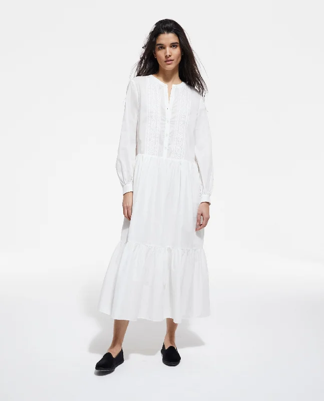 Maxi dress for cocktail parties-Long Embroidered Dress | Women | White