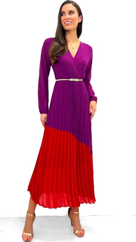 Cocktail dress with cold shoulder-4-A1925 Magenta Kasha 2 Tone Dress