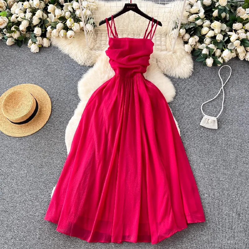 Maxi dress with cowl neck-suspender dress for women pleated design long skirt     S4581