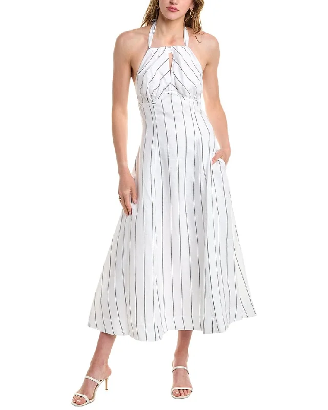 Midi dress for summer-Nicholas Isadora Keyhole Halter Linen-Blend Midi Dress