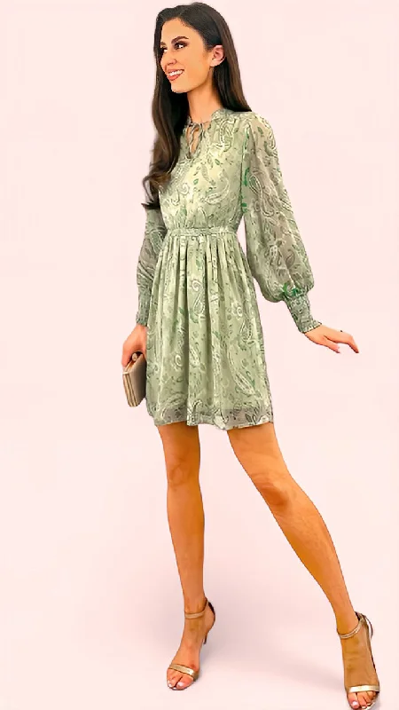 Cocktail dress with wrap design-4-A1594 Vifalia Swamp Green Paisley Dress