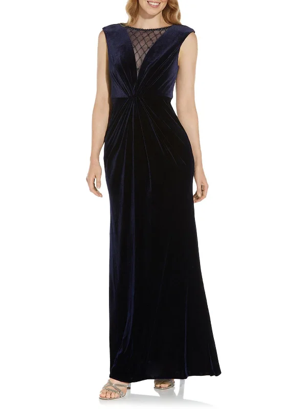 Maxi dress with retro vibe-Womens Velvet Maxi Evening Dress