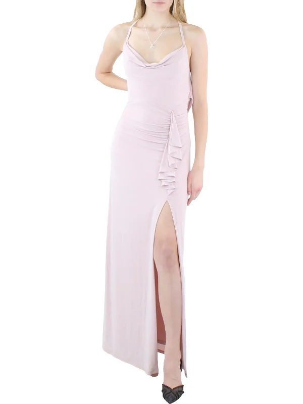 Maxi dress with satin fabric-Womens Sleeveless Maxi Evening Dress