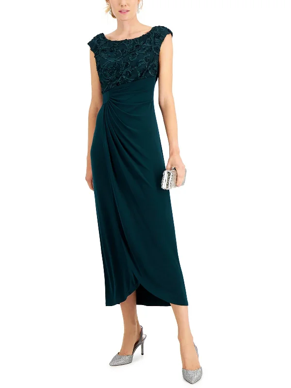 Maxi dress with layered ruffles-Petites Womens Cap Sleeve Maxi Evening Dress