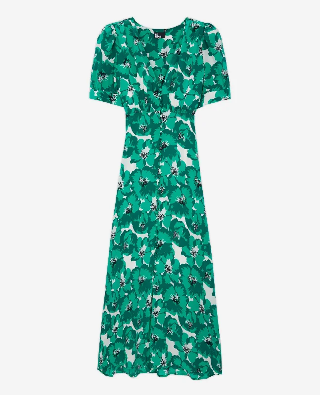 Maxi dress with animal motifs-Long Printed Dress With Buttoning | Women | Green